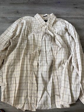 Van Heusen Cream Button-Down Shirt with Light Blue Windowpane